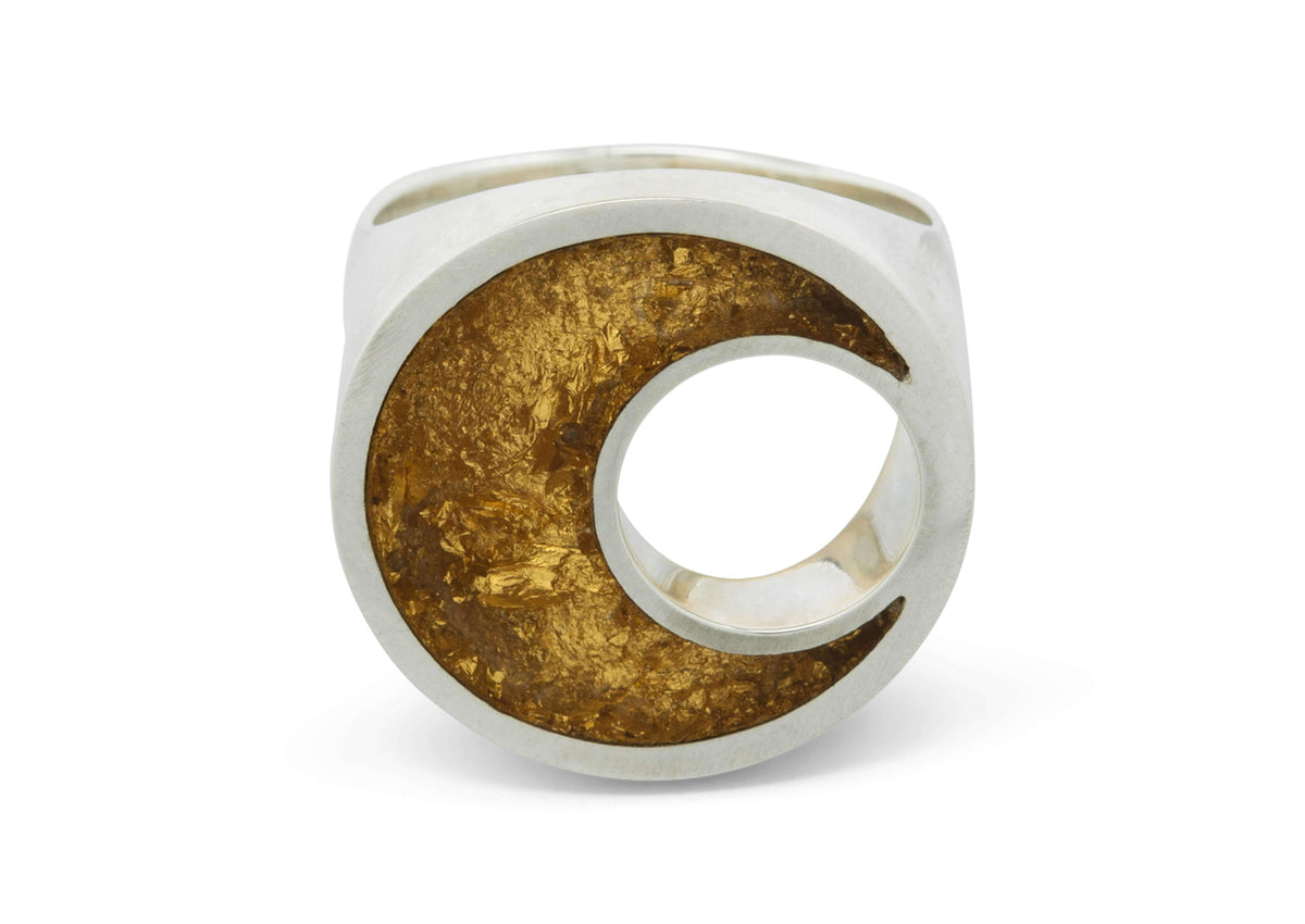 24ct Gold Leaf Crescent Moon Ring, Sterling Silver