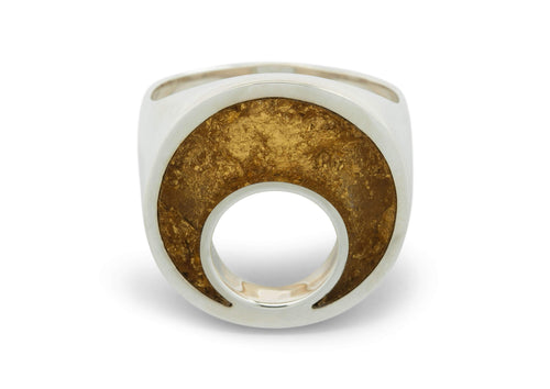 24ct Gold Leaf Crescent Moon Ring, Sterling Silver