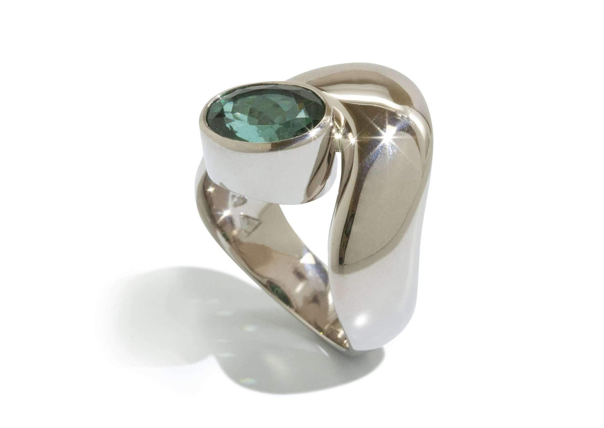 Deep Green Tourmaline Ring, White Gold