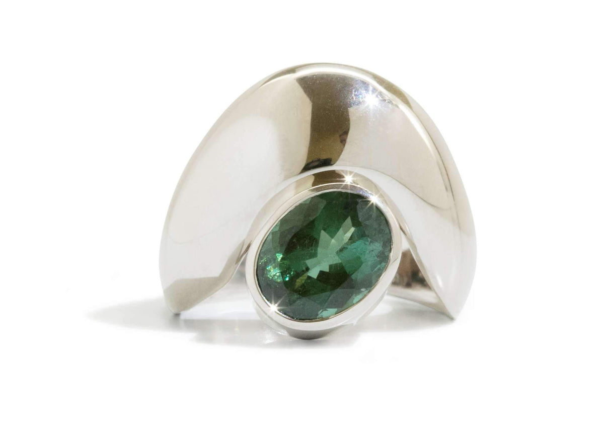 Deep Green Tourmaline Ring, White Gold