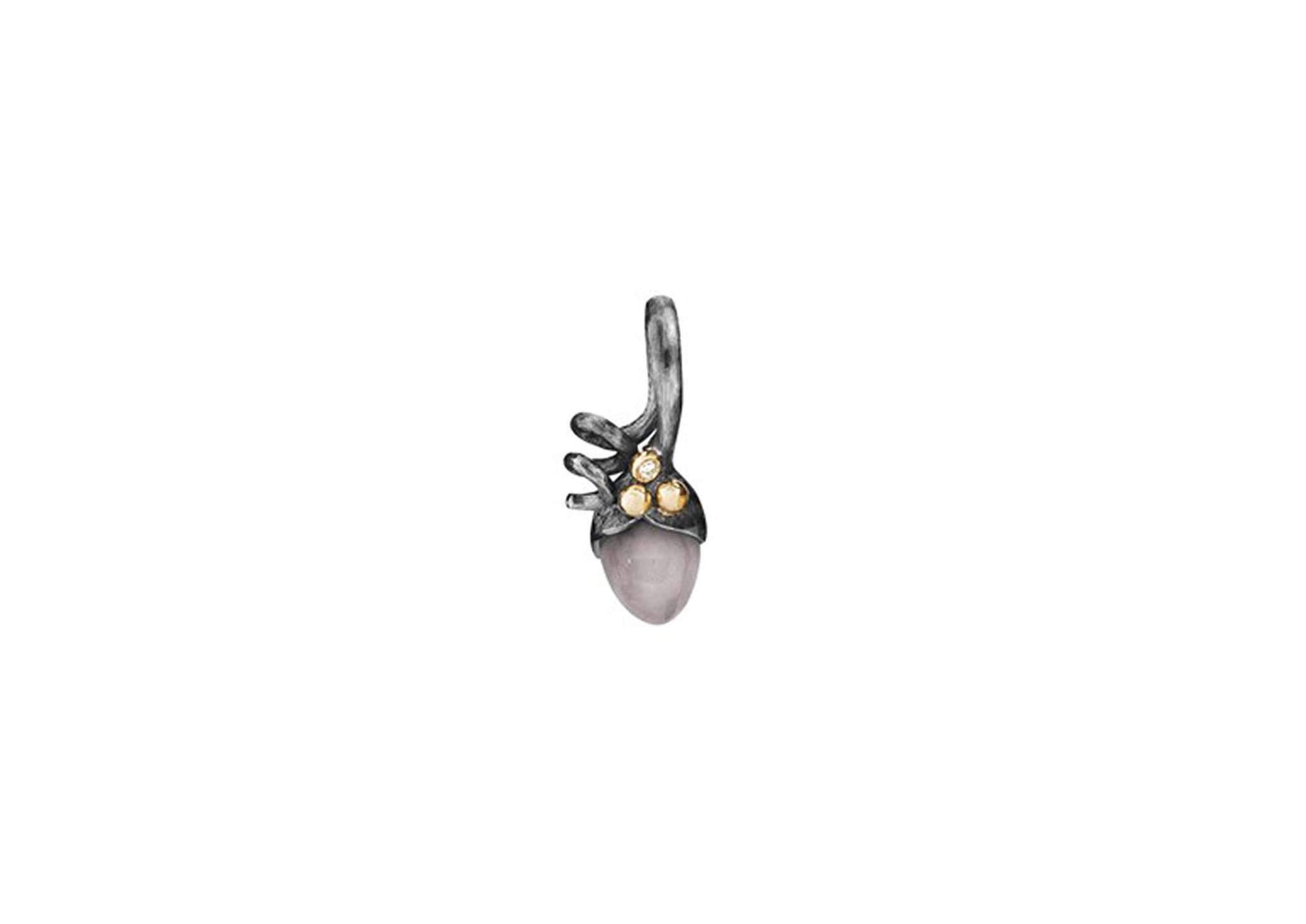 Lotus pendant in gold and silver with grey moonstone and diamonds TW.VS