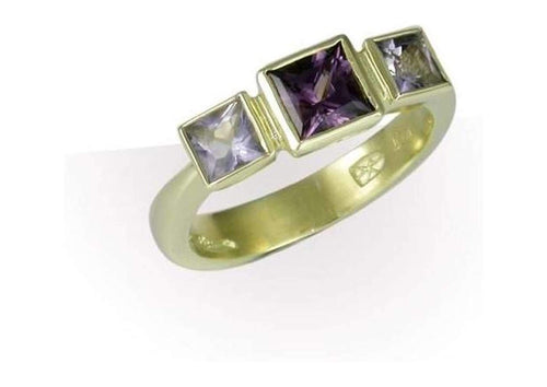 Personalised 3 Gemstone Ring, Yellow Gold