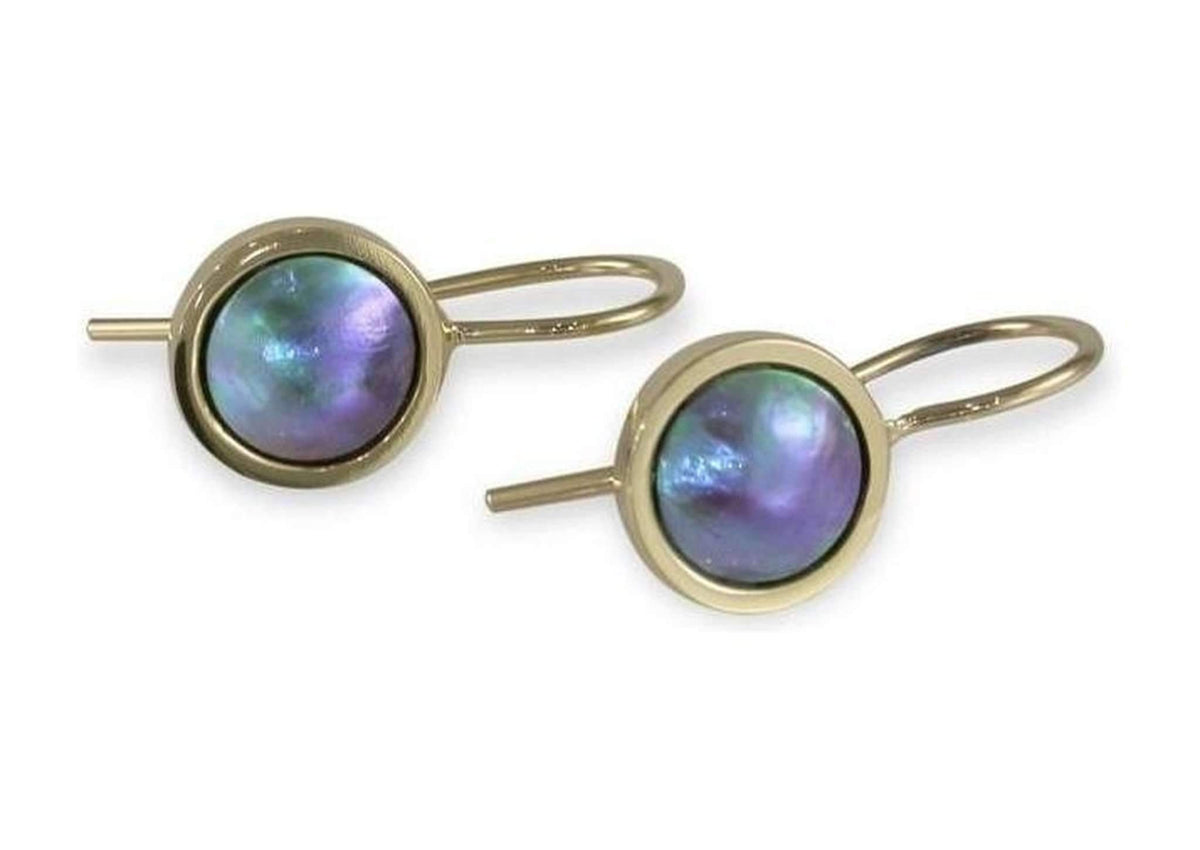 Paua Pearl Earrings, Yellow Gold