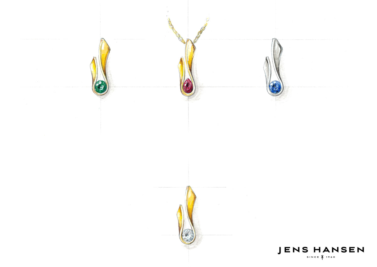 Flame Pendant with Precious Pear Gemstone, Yellow Gold