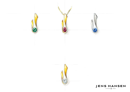 Flame Pendant with Round Diamond, Yellow Gold