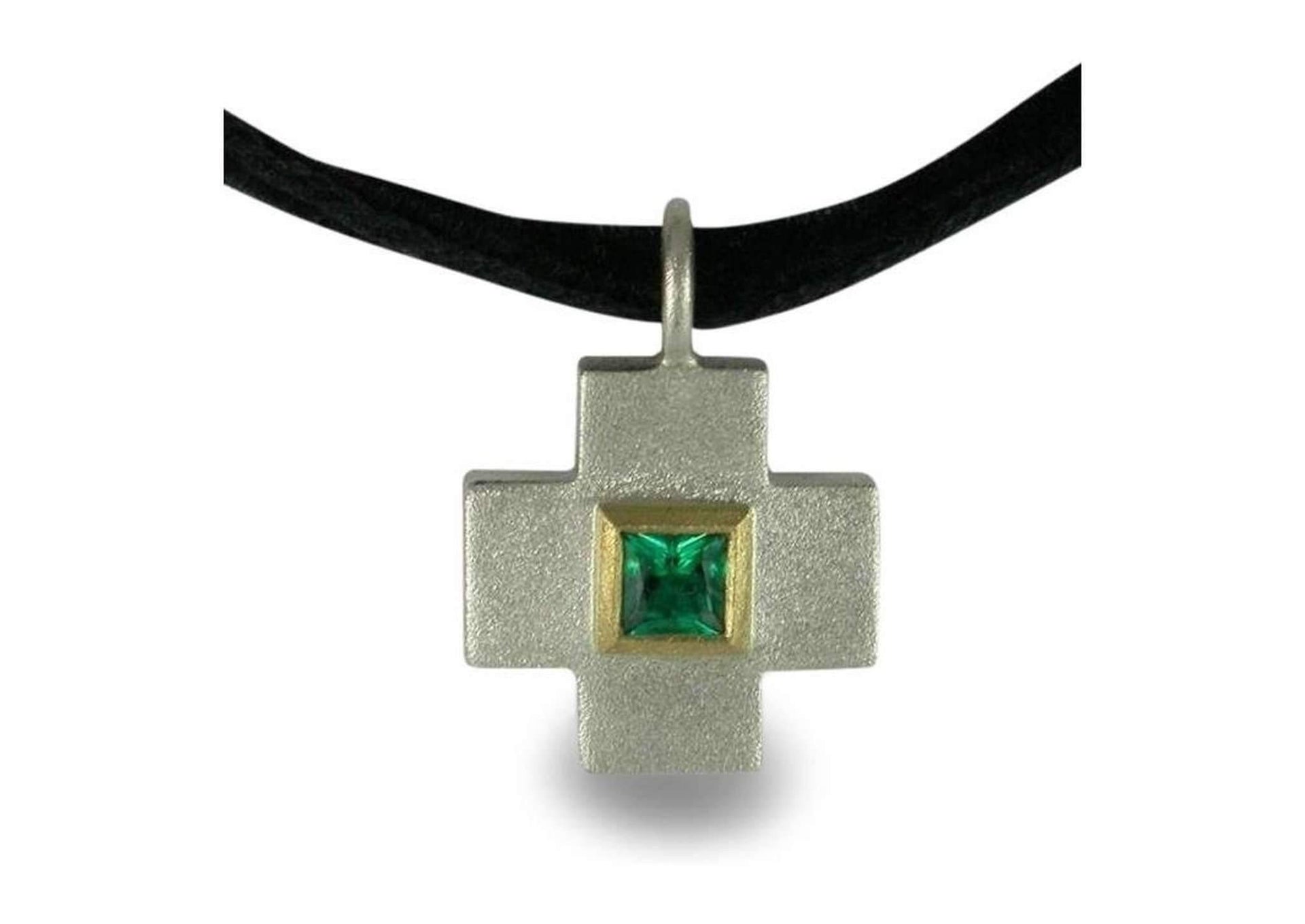 Silver & 9ct Gold Cross with Biron Emerald   - Jens Hansen