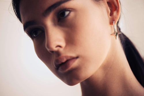 E28 Four Pointed Star Hoop Earrings, Sterling Silver