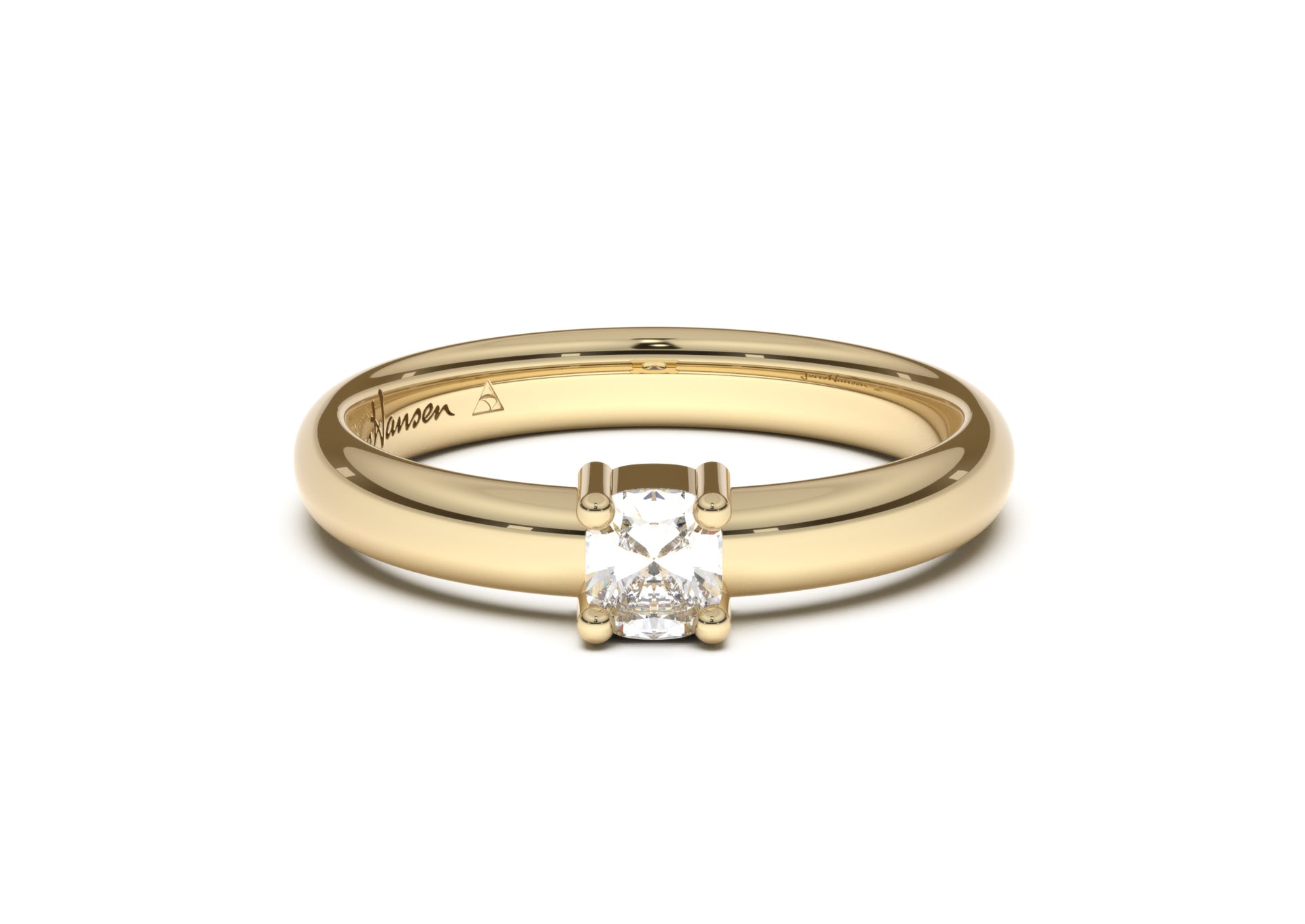 Cushion Classic Slim Engagement Ring, Yellow Gold