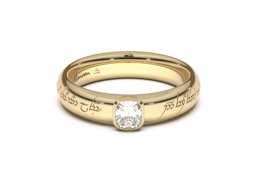 Cushion Elegant Elvish Engagement Ring, Yellow Gold