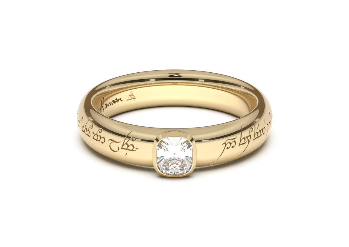 Cushion Elegant Elvish Engagement Ring, Yellow Gold