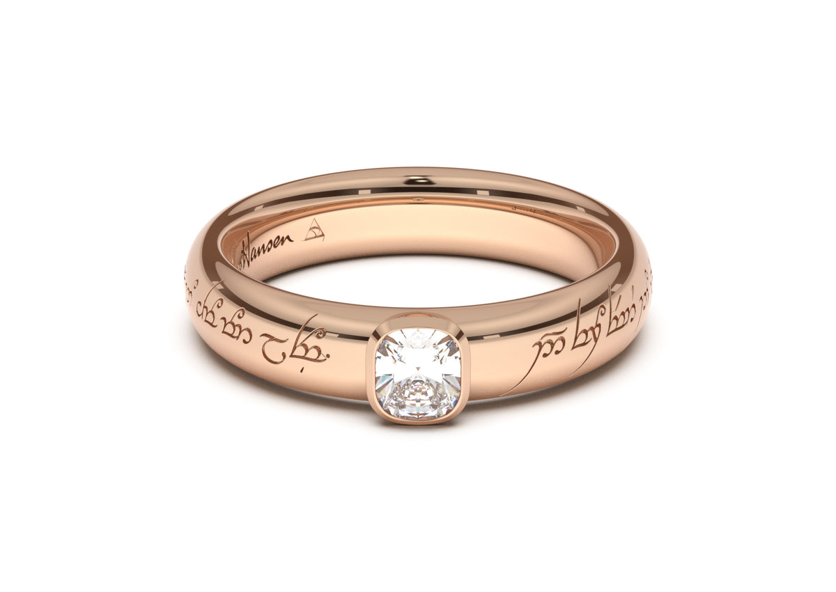 Cushion Elegant Elvish Engagement Ring, Red Gold