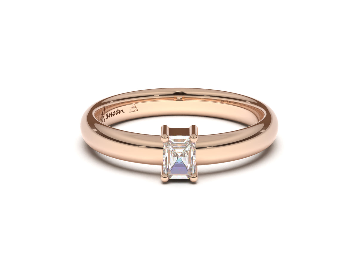 Emerald Cut Classic Slim Engagement Ring, Red Gold