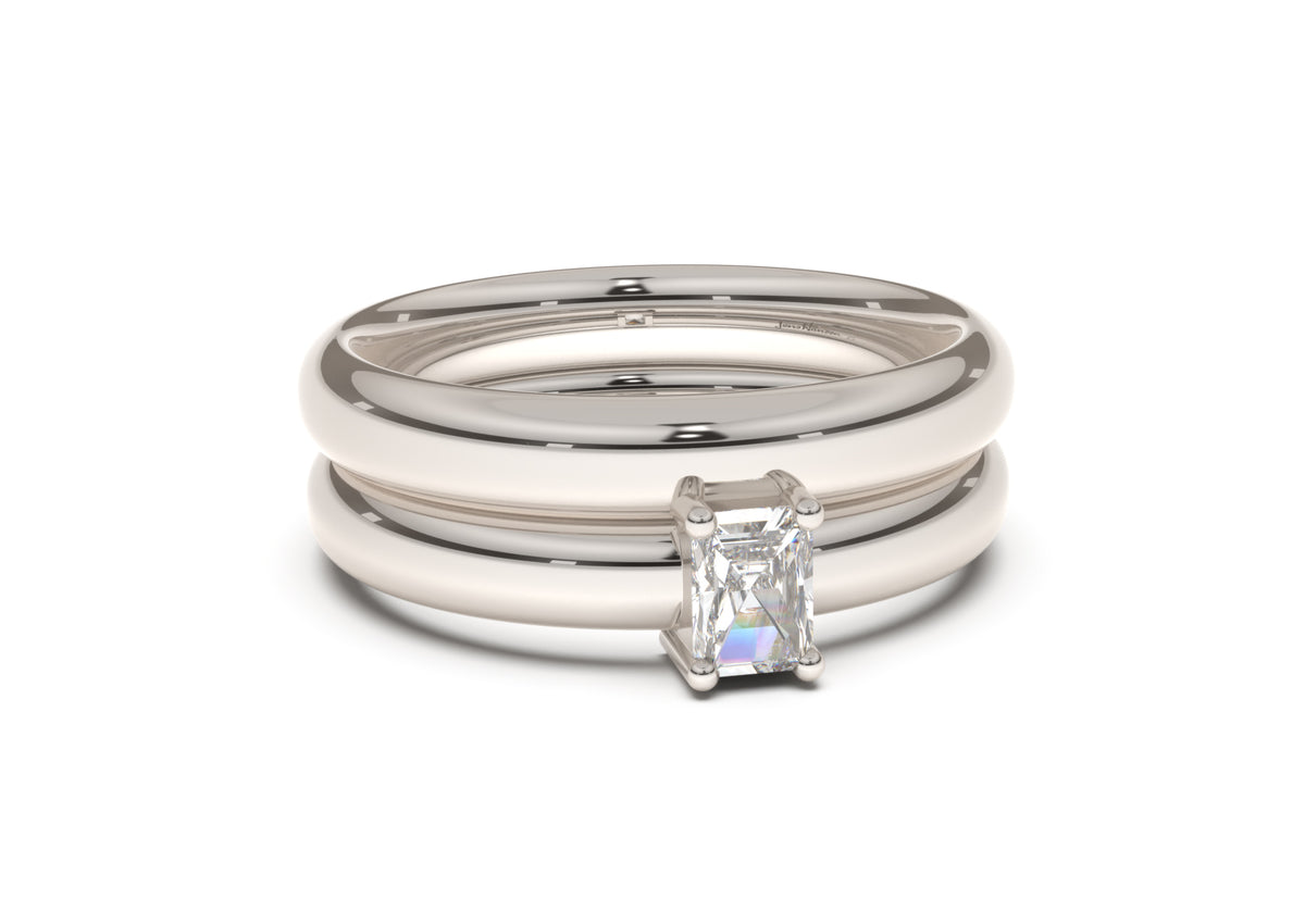 Emerald Cut Classic Slim Engagement Ring, White Gold & Platinum