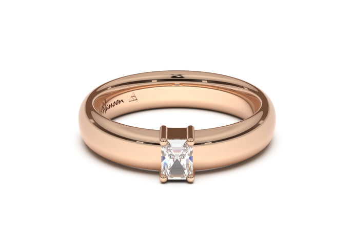 Emerald Cut Classic Engagement Ring, Red Gold