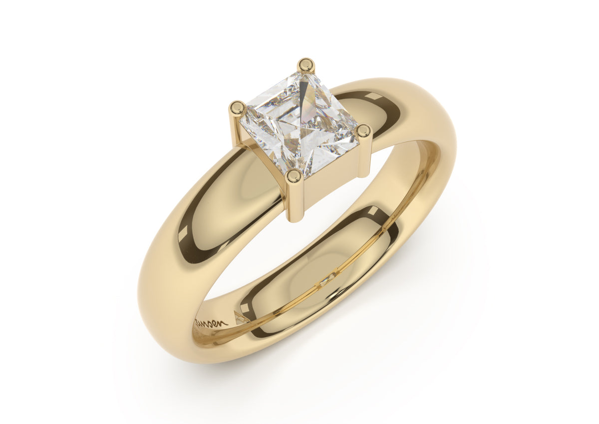 Emerald Cut Classic Engagement Ring, Yellow Gold