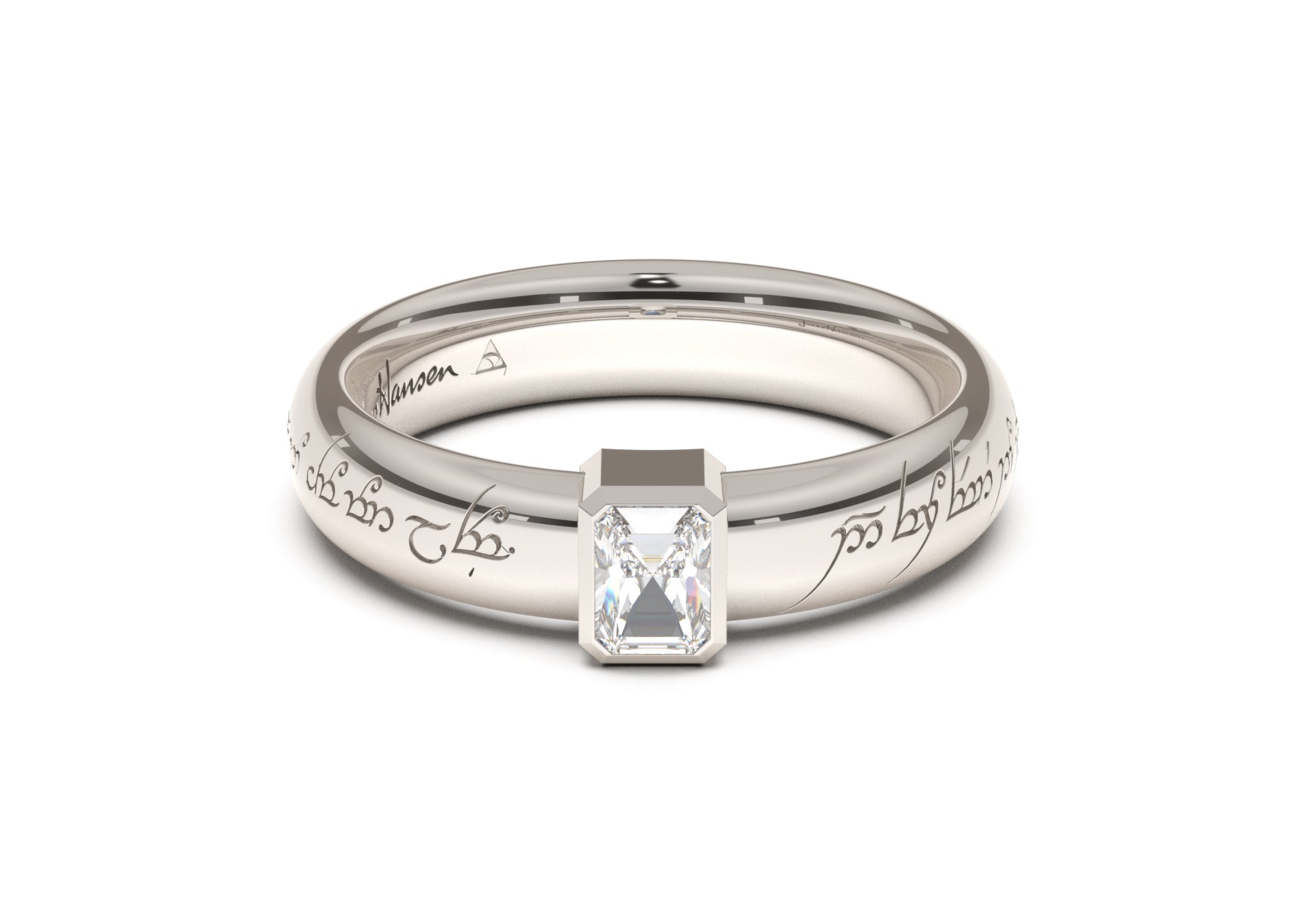 Emerald Cut Modern Elvish Engagement Ring, White Gold & Platinum – Jens  Hansen