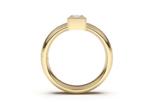 Emerald Cut Modern Elvish Engagement Ring, Yellow Gold