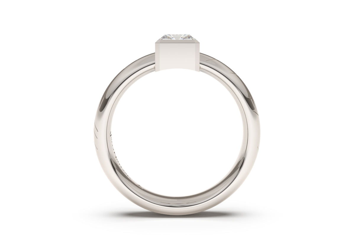 Emerald Cut Modern Elvish Engagement Ring, White Gold & Platinum