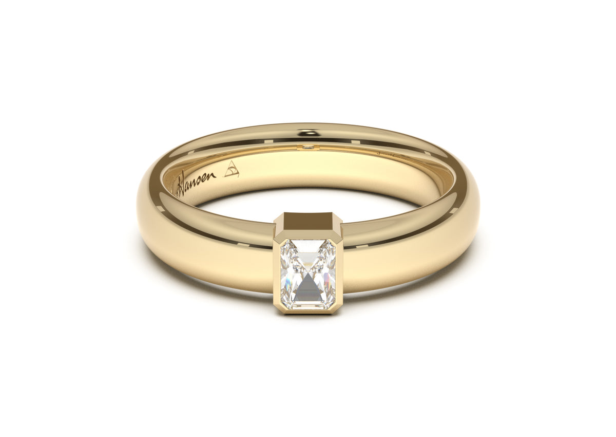 Emerald Cut Modern Engagement Ring, Yellow Gold