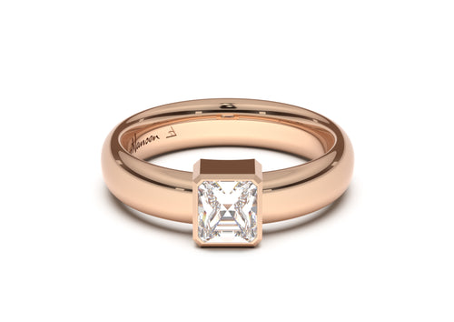 Emerald Cut Modern Engagement Ring, Red Gold