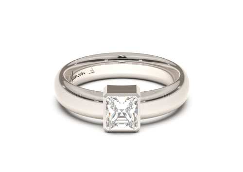 Emerald Cut Modern Engagement Ring, White Gold & Platinum