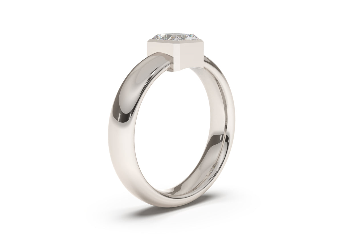 Emerald Cut Modern Engagement Ring, White Gold & Platinum