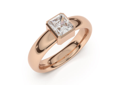Emerald Cut Modern Engagement Ring, Red Gold