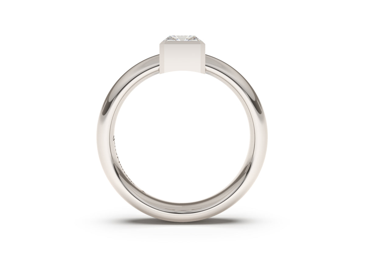 Emerald Cut Modern Engagement Ring, White Gold & Platinum