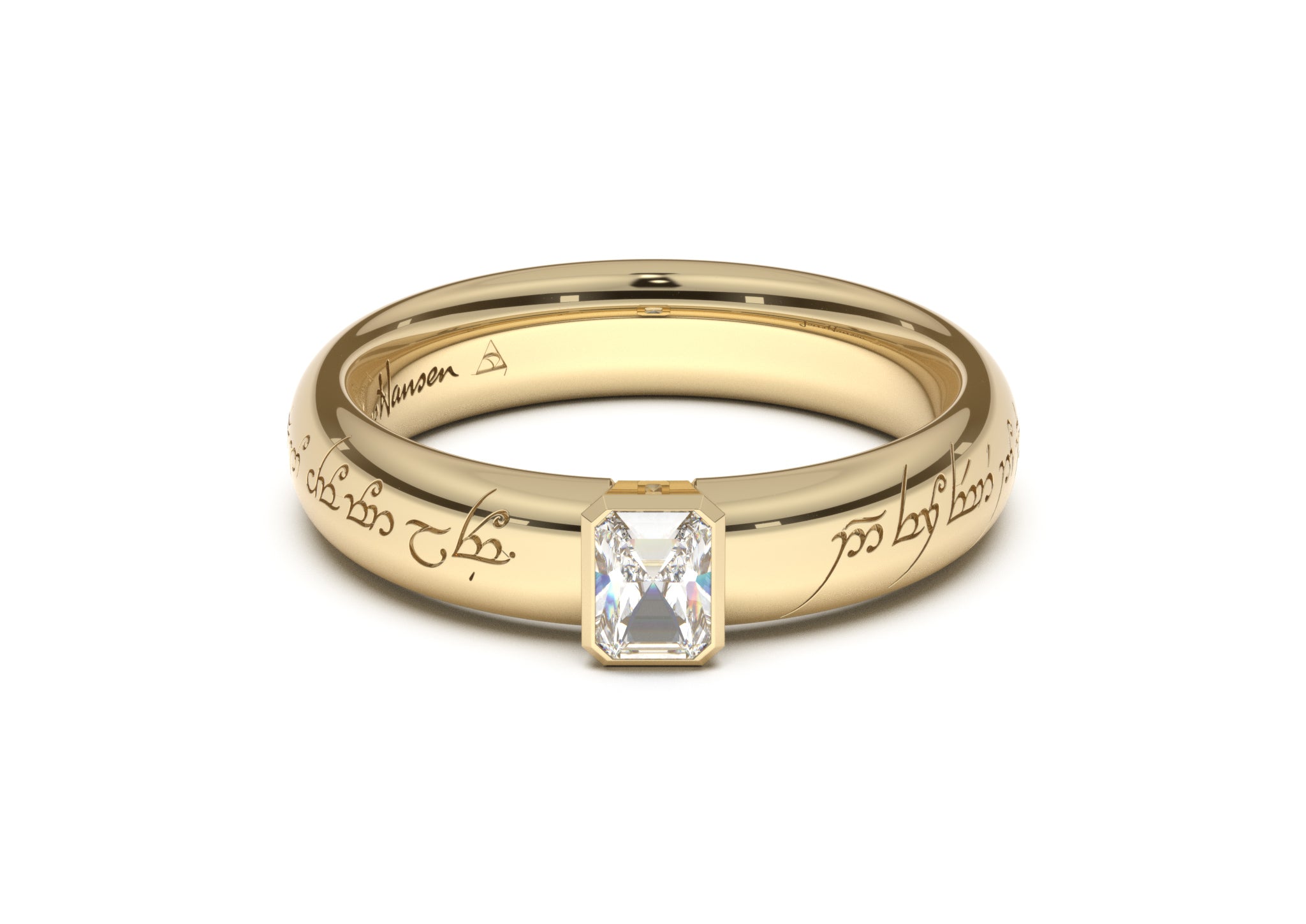 Emerald Cut Elegant Elvish Engagement Ring Yellow Gold Jens Hansen