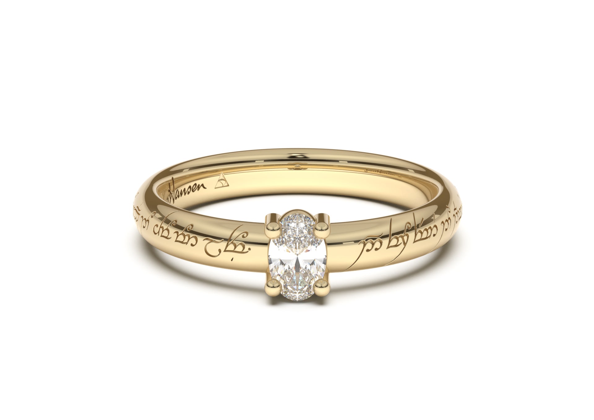 Oval Contemporary Slim Elvish Engagement Ring, Yellow Gold