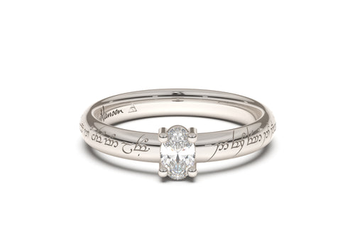 Oval Contemporary Slim Elvish Engagement Ring, White Gold & Platinum