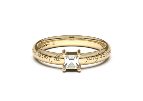 Princess Classic Slim Elvish Engagement Ring, Yellow Gold