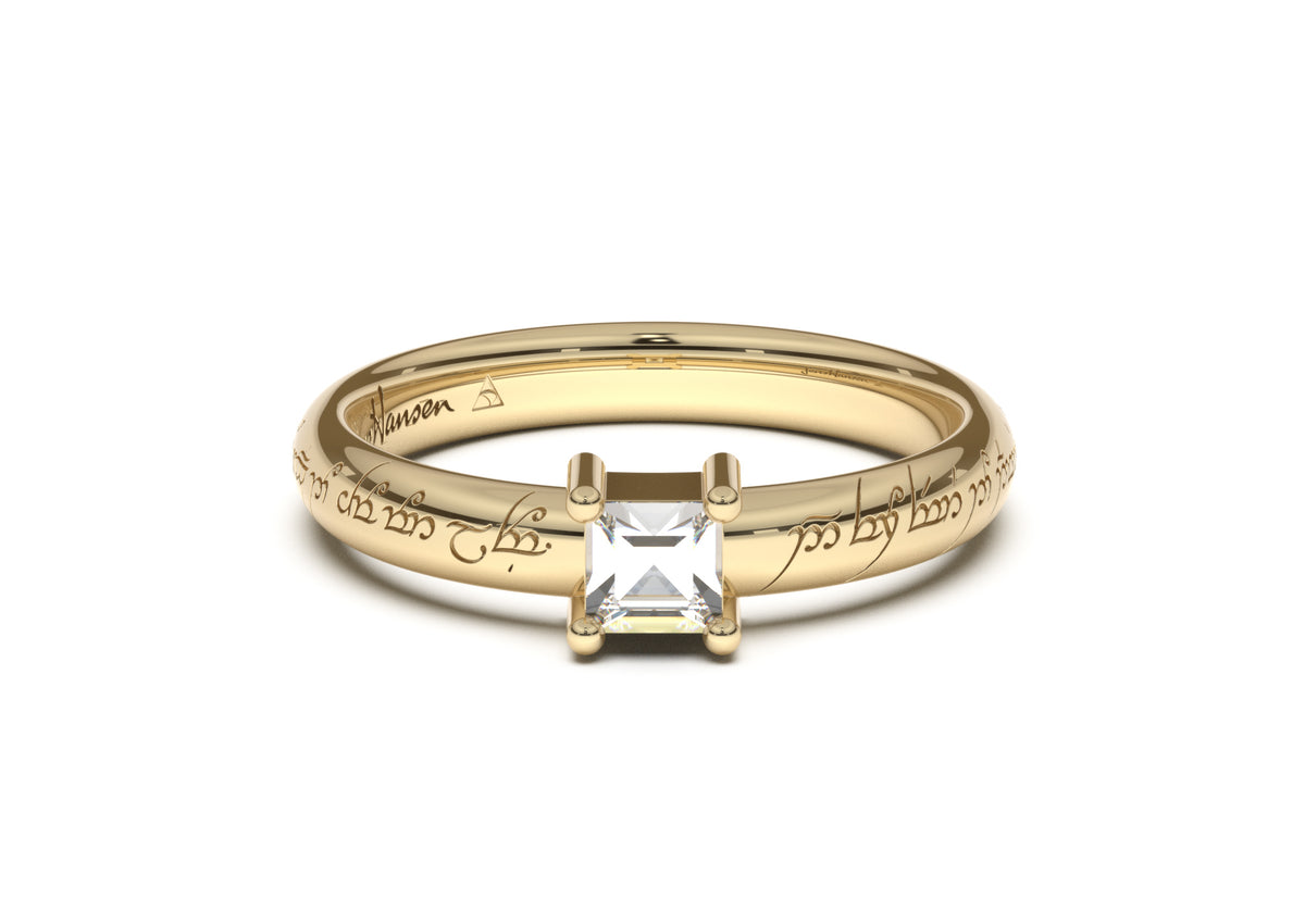 Princess Classic Slim Elvish Engagement Ring, Yellow Gold