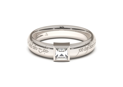 Princess Modern Elvish Engagement Ring, White Gold & Platinum