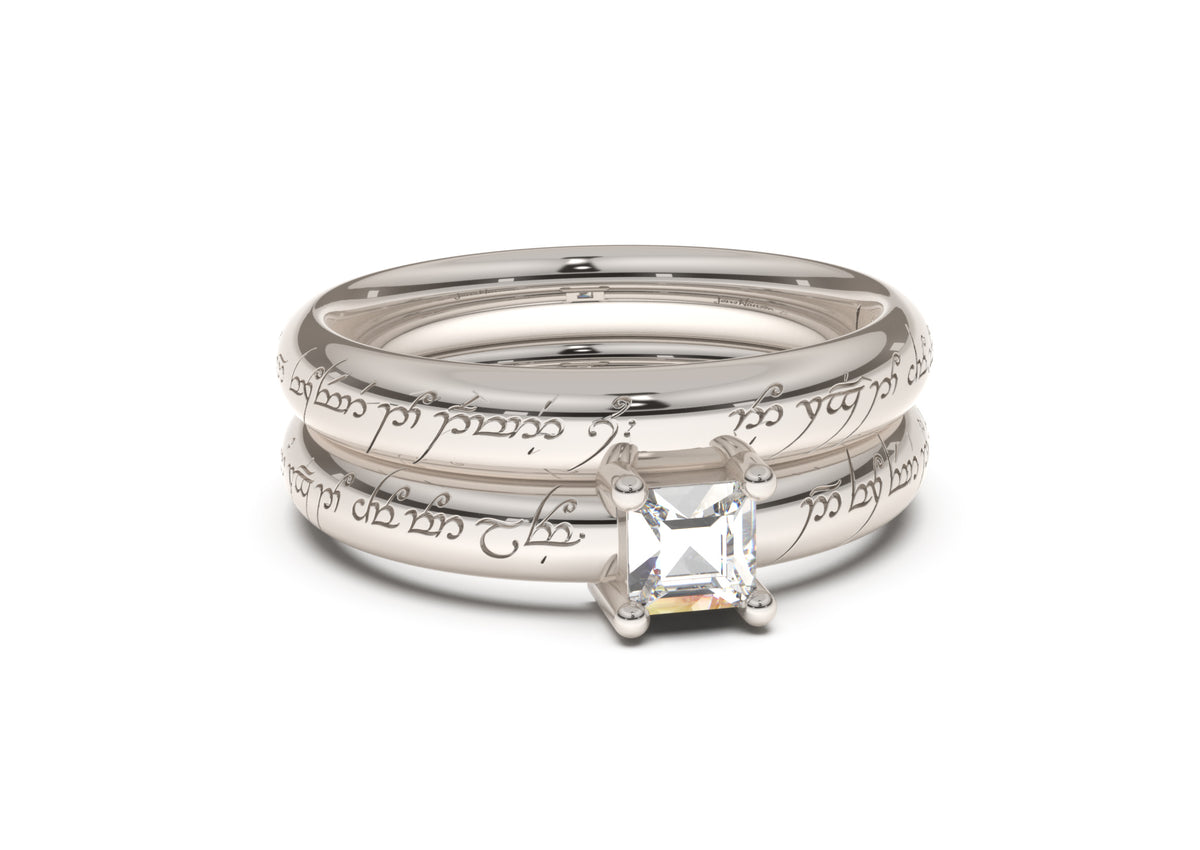 Princess Classic Slim Elvish Engagement Ring, White Gold & Platinum