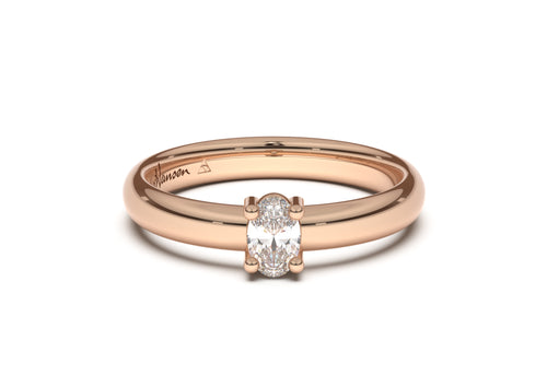 Oval Contemporary Slim Engagement Ring, Red Gold