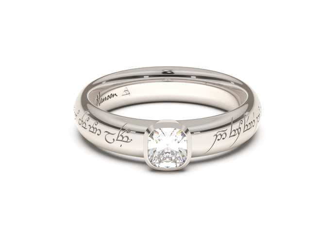 Cushion Elegant Elvish Engagement Ring, White Gold & Platinum