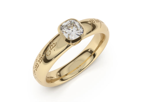 Cushion Elegant Elvish Engagement Ring, Yellow Gold