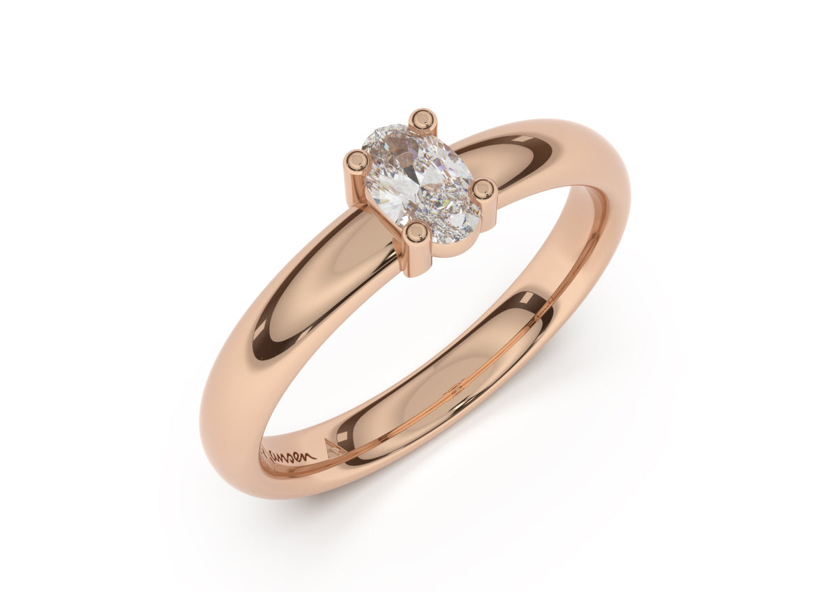 Oval Contemporary Slim Engagement Ring, Red Gold