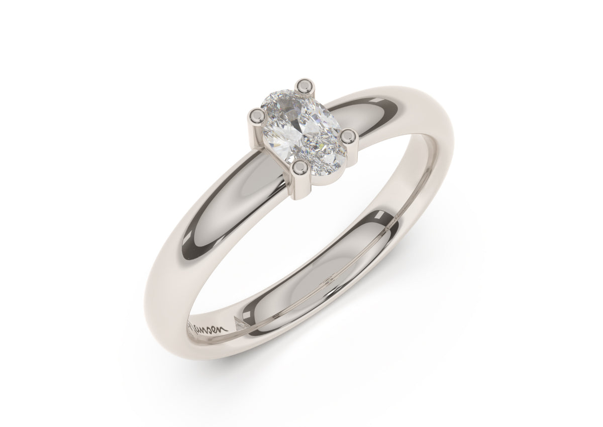 Oval Contemporary Slim Engagement Ring, White Gold & Platinum