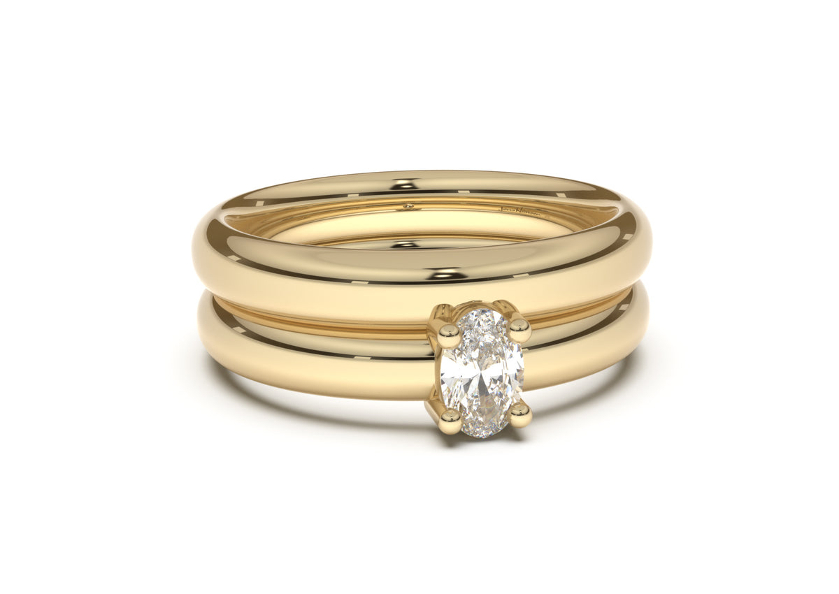 Oval Contemporary Slim Engagement Ring, Yellow Gold