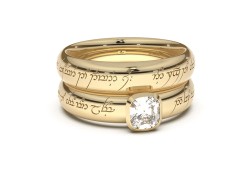 Cushion Elegant Elvish Engagement Ring, Yellow Gold