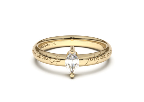 Marquise Classic Slim Elvish Engagement Ring, Yellow Gold