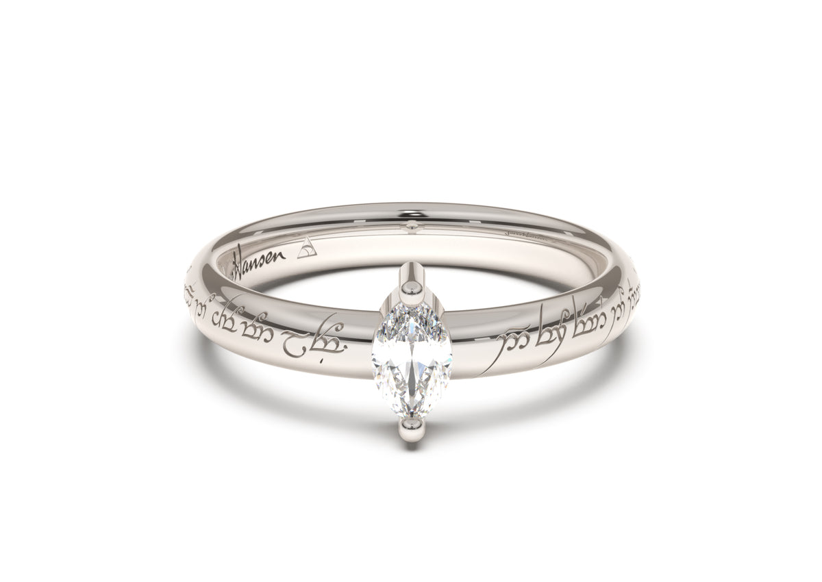 Marquise Classic Slim Elvish Engagement Ring, White Gold & Platinum