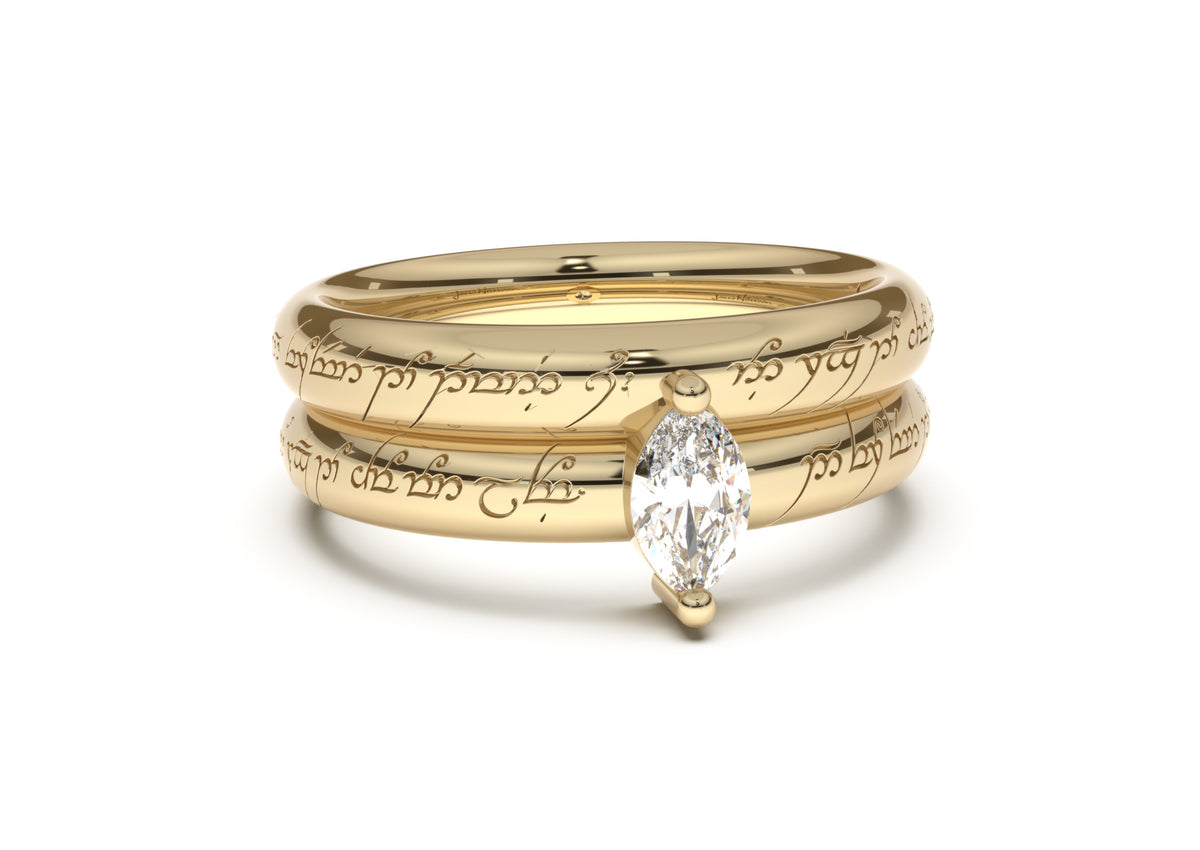 Marquise Classic Slim Elvish Engagement Ring, Yellow Gold