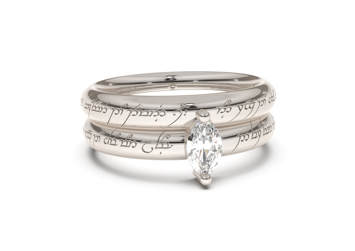 Marquise Classic Slim Elvish Engagement Ring, White Gold & Platinum