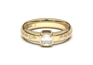 Cushion Modern Elvish Engagement Ring, Yellow Gold