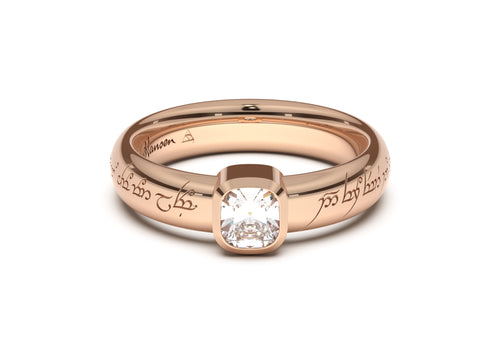 Cushion Modern Elvish Engagement Ring, Red Gold