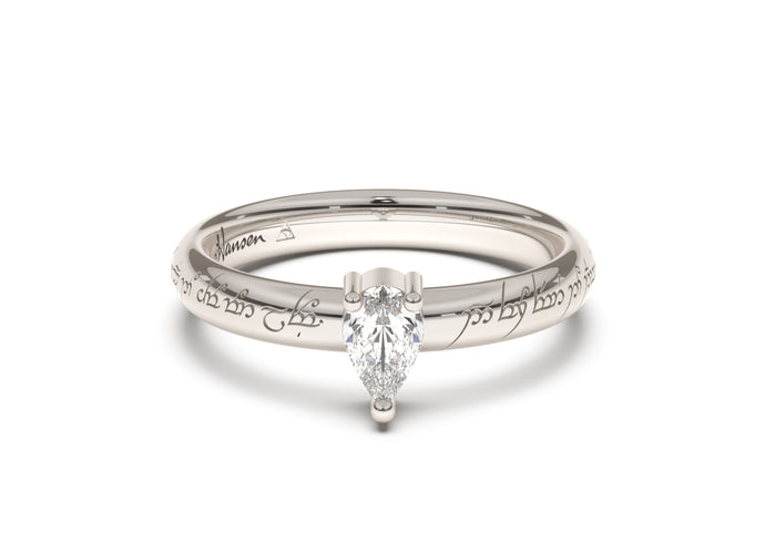 Pear Classic Slim Elvish Engagement Ring, White Gold & Platinum