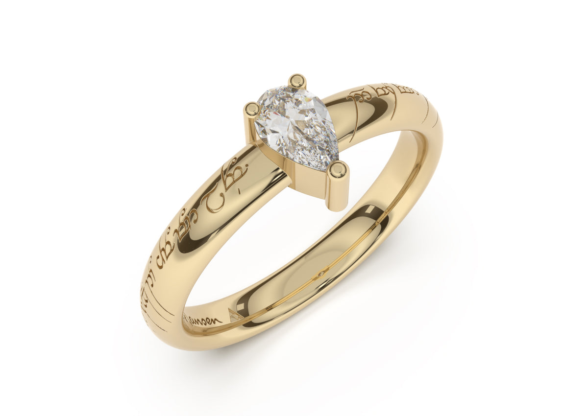 Pear Classic Slim Elvish Engagement Ring, Yellow Gold